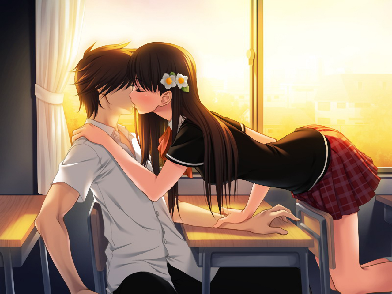 a boy girl kiss Anime