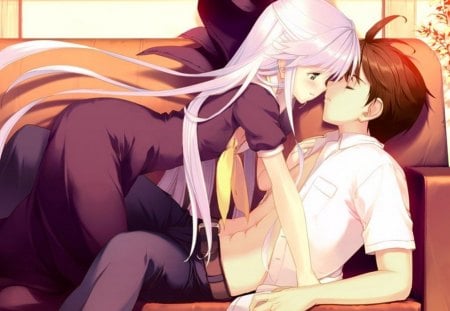 Anime girl kiss a boy