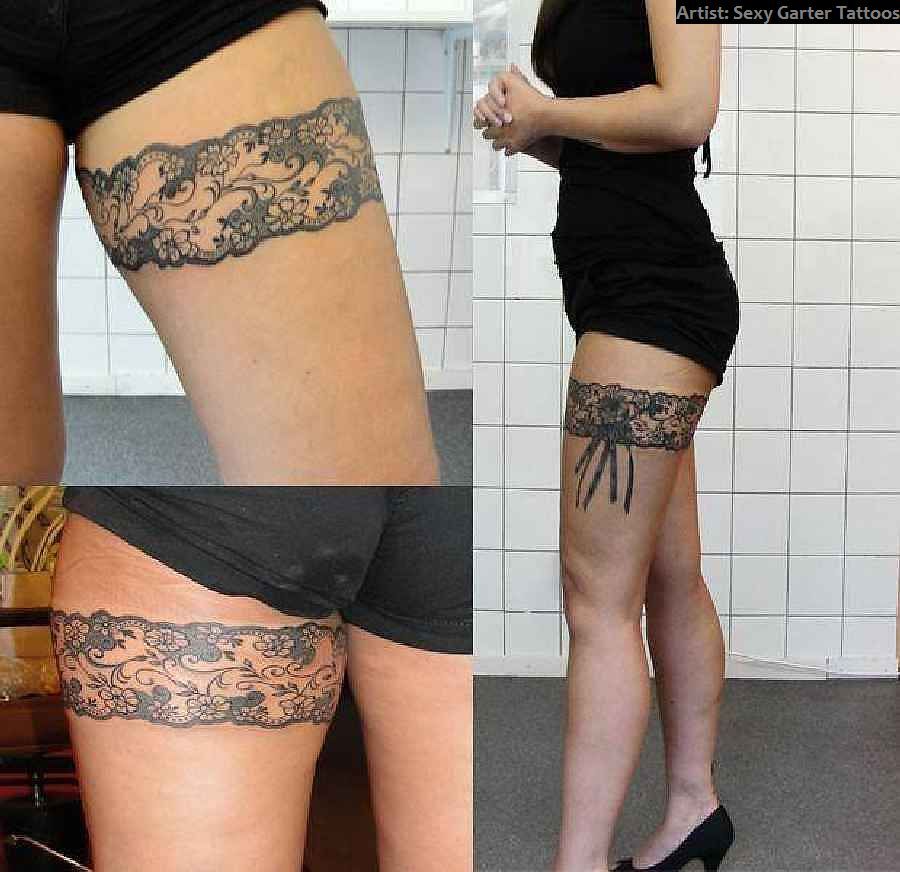 oberschenkel strumpfband Tattoo